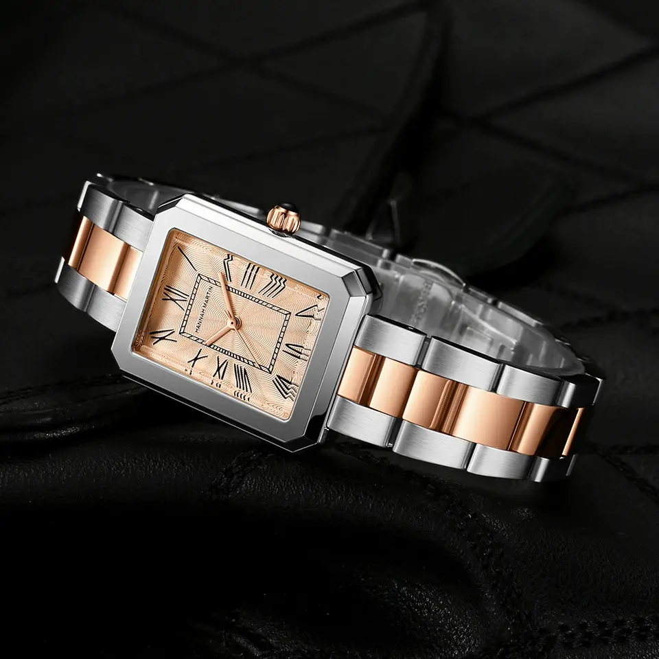 Hannah 2023 Women's brand watch Square retro Roman numerals quartz watch steel belt bow buckle watch HM-1301