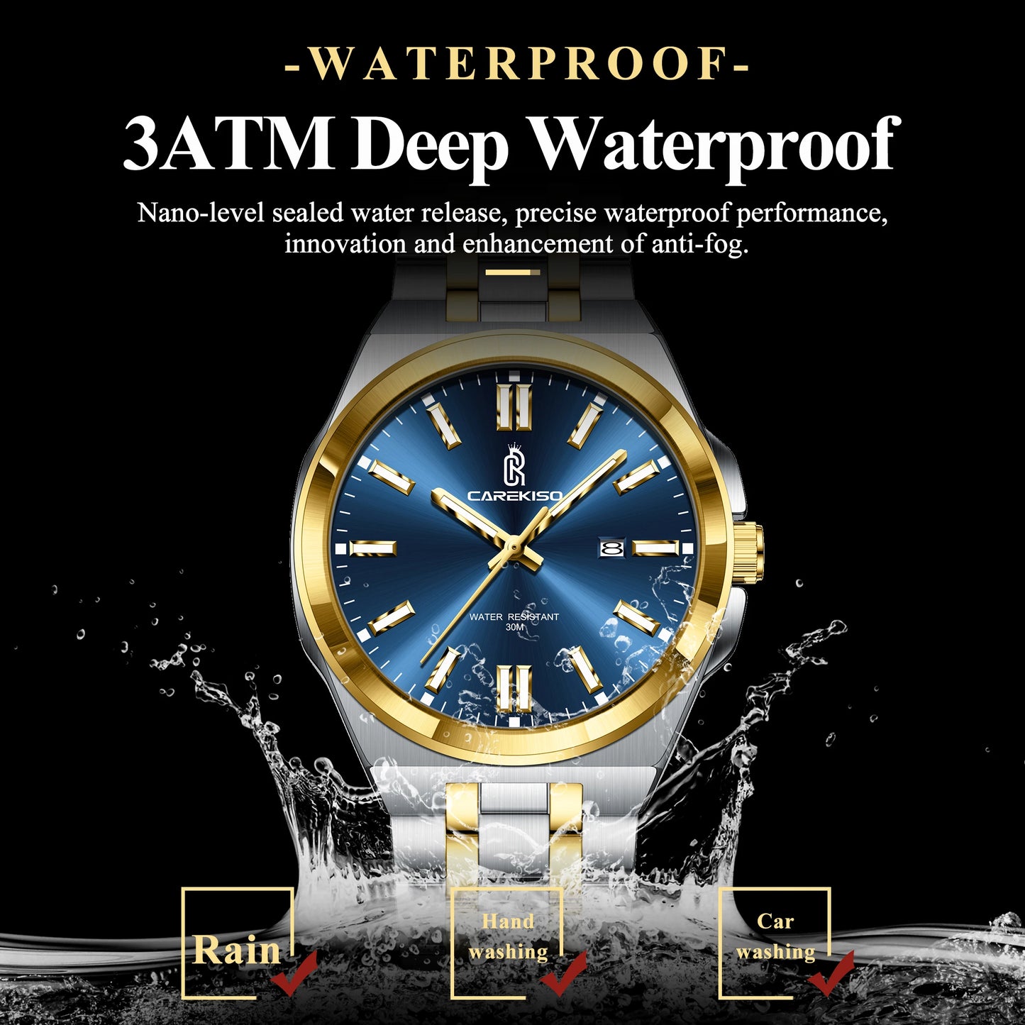 CAREKISO C106 Original Business Waterproof Luminous Men Quartz Watches Stainless Steel Bracelet Watch for Me