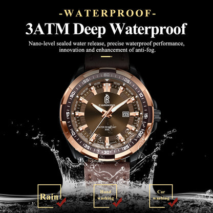 Carekiso C103 Luxury Men Watch Quartz Leather Strap Waterproof Luminous Calendar Casual Business Wristwatch for Gift
