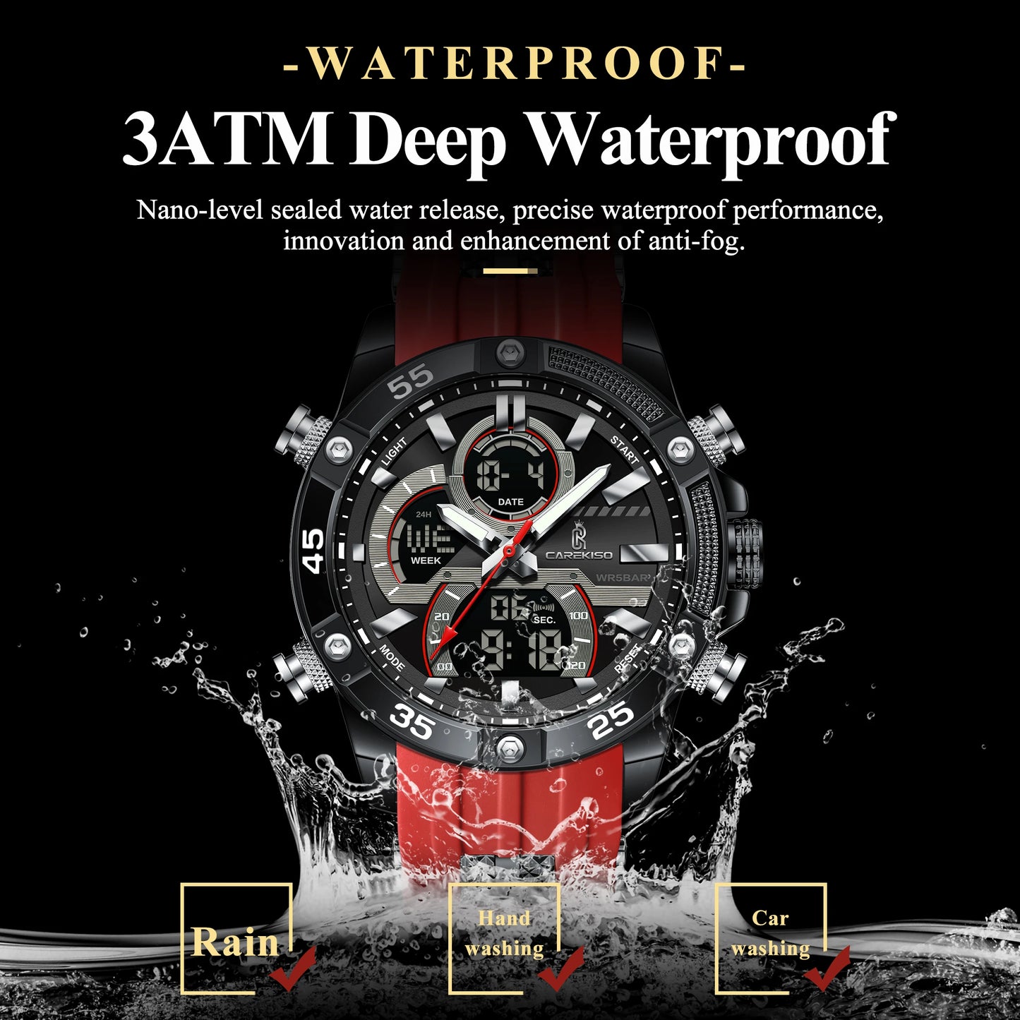 CAREKISO C105 Men Big Dial Silicone Strap Casual Quartz Watch Luminous Waterproof Watch for Men