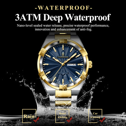 CAREKISO C109 Business Men Date Week Waterproof Luminous Quartz Men Wristwatch Stainless Steel Men's Watches