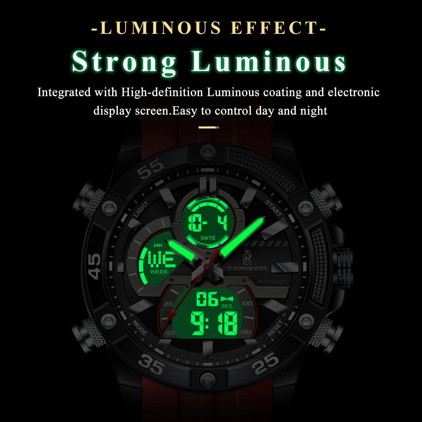 CAREKISO C105 Men Big Dial Silicone Strap Casual Quartz Watch Luminous Waterproof Watch for Men