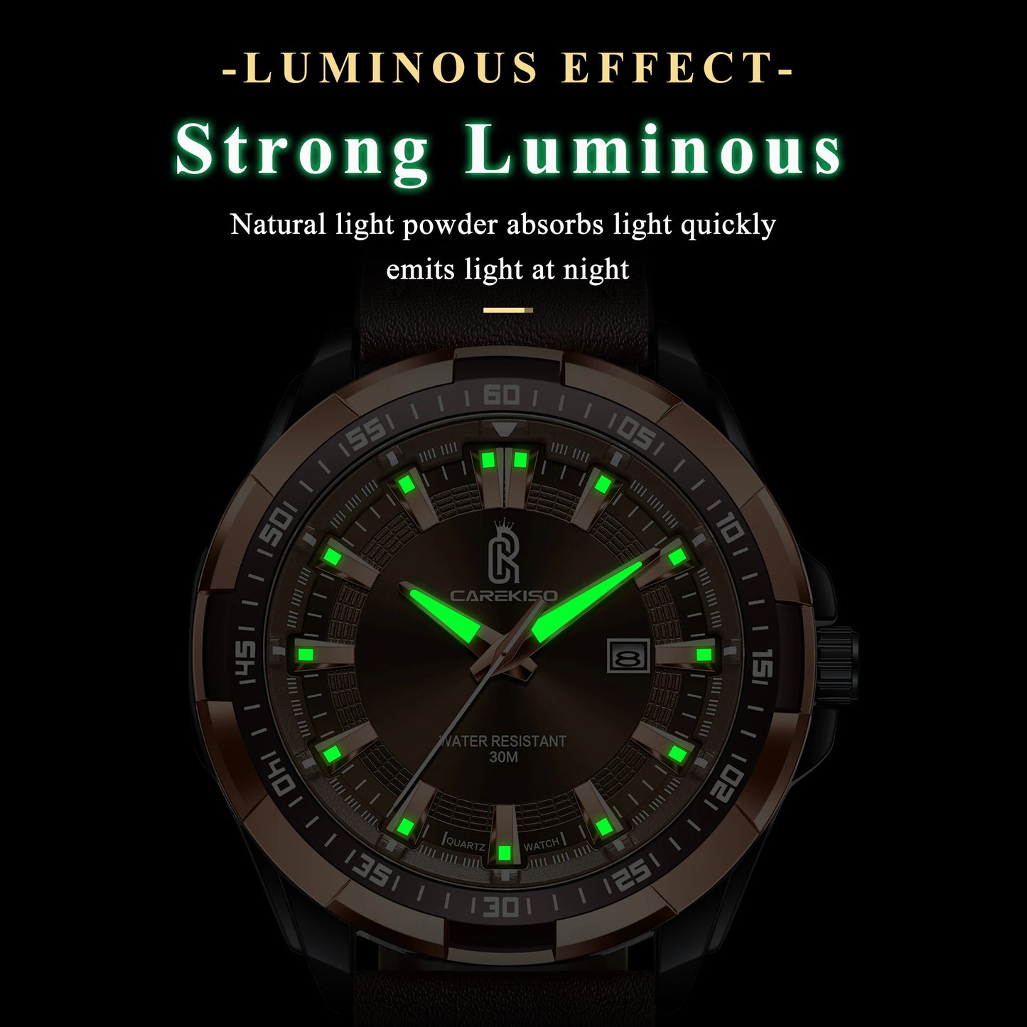 Carekiso C103 Luxury Men Watch Quartz Leather Strap Waterproof Luminous Calendar Casual Business Wristwatch for Gift