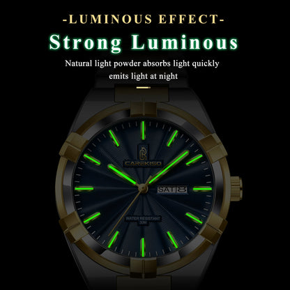CAREKISO C109 Business Men Date Week Waterproof Luminous Quartz Men Wristwatch Stainless Steel Men's Watches