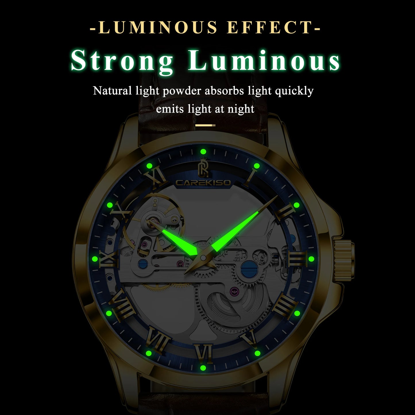 CAREKISO C124 Men Automatic Mechanical Wristwatch Waterproof Luminous Business Watch with Genuine Leather Strap