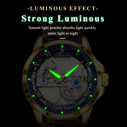 CAREKISO C124 Men Automatic Mechanical Wristwatch Waterproof Luminous Business Watch with Genuine Leather Strap