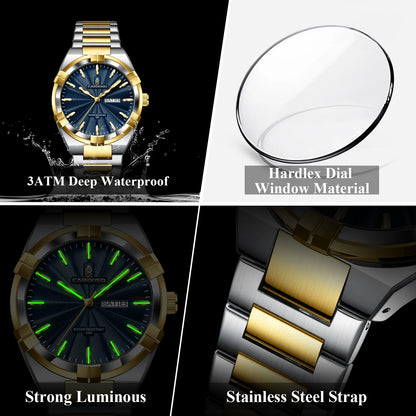 CAREKISO C109 Business Men Date Week Waterproof Luminous Quartz Men Wristwatch Stainless Steel Men's Watches
