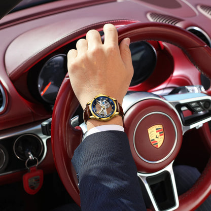 CAREKISO C124 Men Automatic Mechanical Wristwatch Waterproof Luminous Business Watch with Genuine Leather Strap