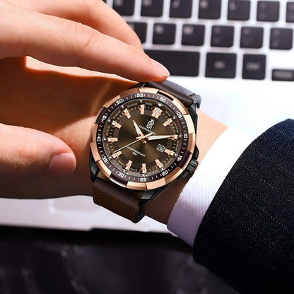 Carekiso C103 Luxury Men Watch Quartz Leather Strap Waterproof Luminous Calendar Casual Business Wristwatch for Gift