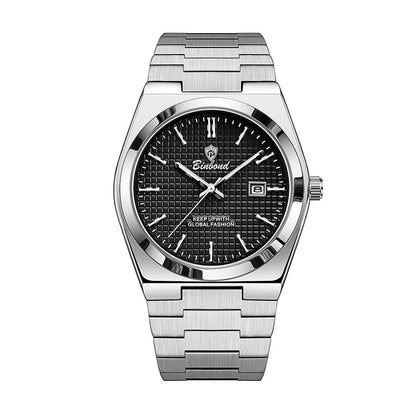 BINBOND B1128 Men's Fashion Luxury Stainless Steel Strap Silver Color Quartz Watch High Quality Waterproof Sport Watch
