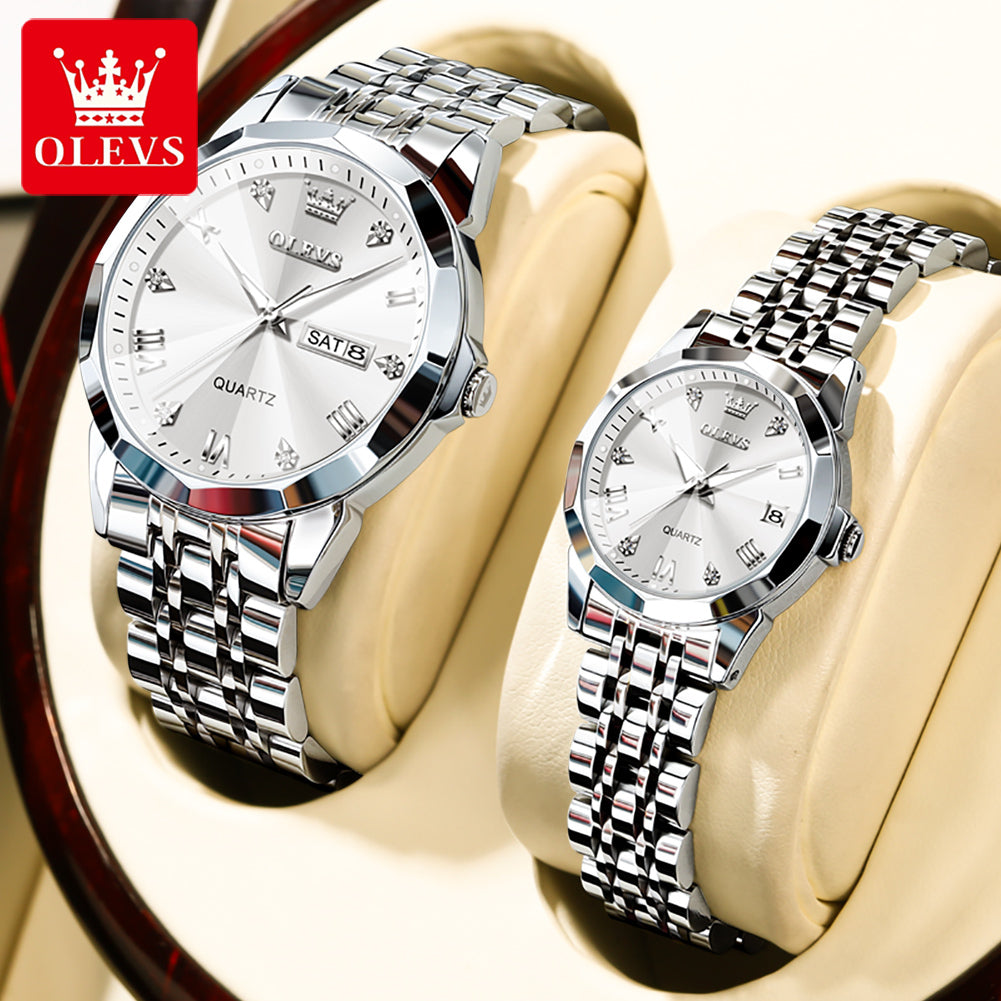 OLEVS 9931 Luxury Top Brand Couple Quartz Watch Fashion Sport Business Waterproof Luminous Dual Calendar Diamond Quartz Watch