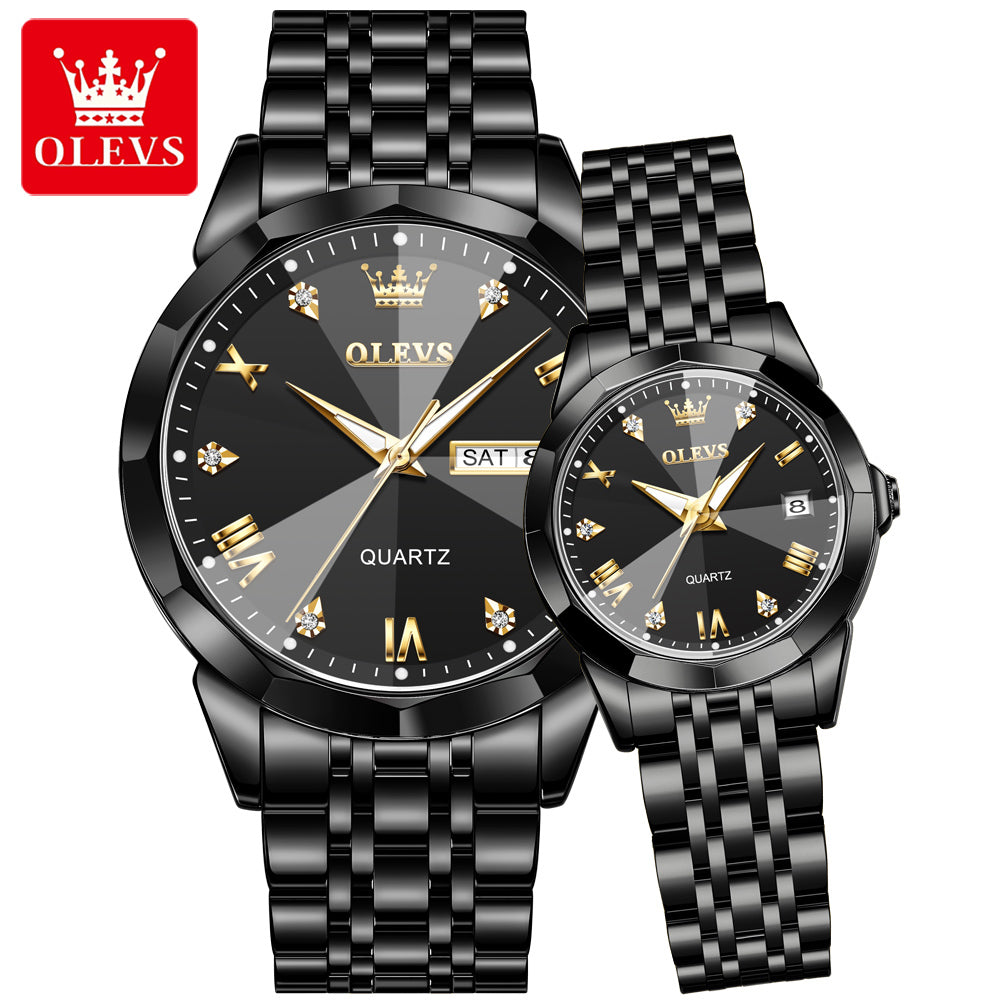 OLEVS 9931 Luxury Top Brand Couple Quartz Watch Fashion Sport Business Waterproof Luminous Dual Calendar Diamond Quartz Watch