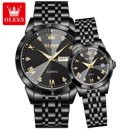 OLEVS 9931 Luxury Top Brand Couple Quartz Watch Fashion Sport Business Waterproof Luminous Dual Calendar Diamond Quartz Watch