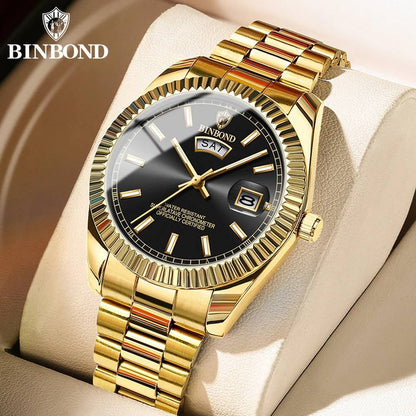 BINBOND B7012 Mens Fashion Business Sports Quartz Watch 30M Waterproof Luminous Classic Calendar Creative Clock Mens Wristwatch