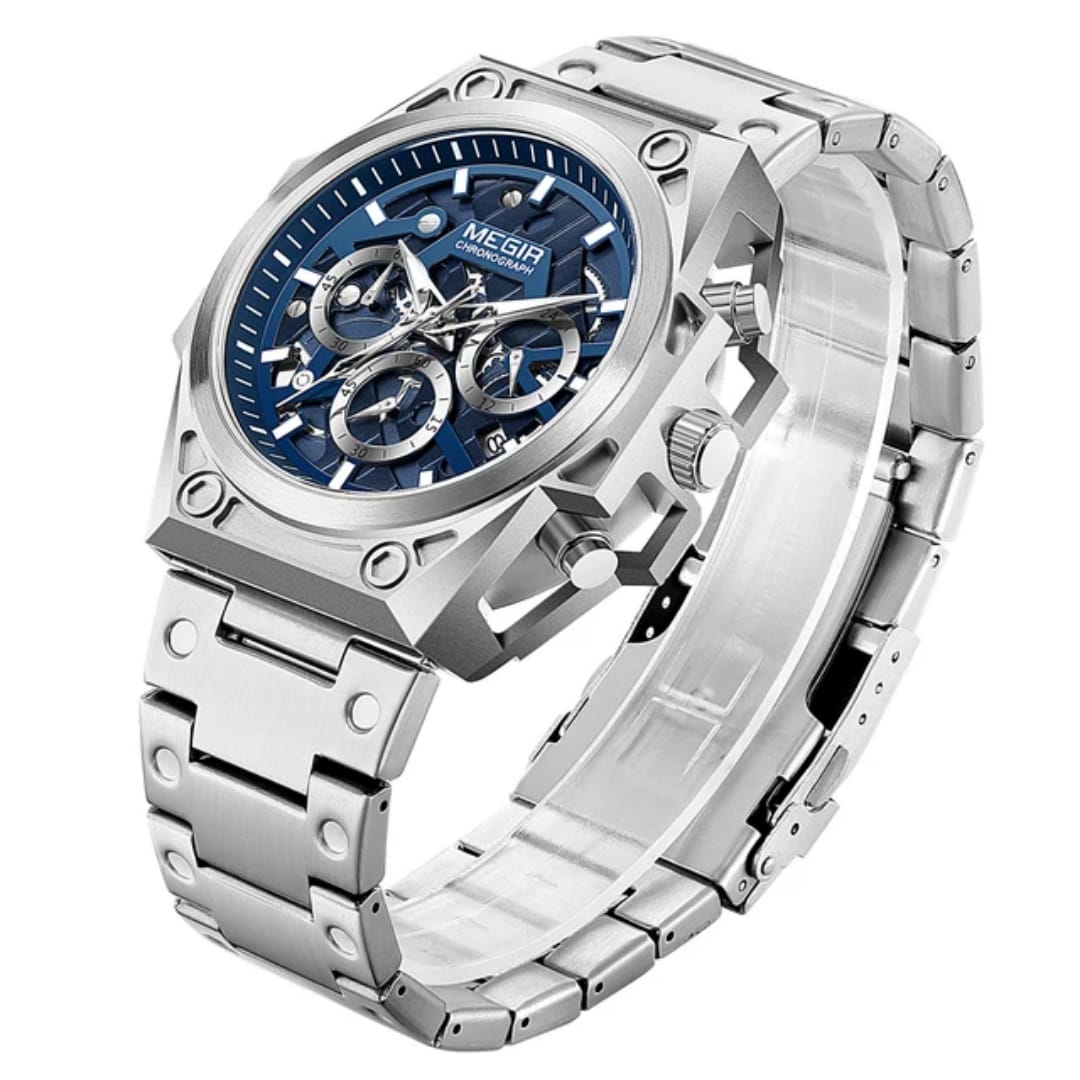 Gold Watch for Men Stainless Steel Chronograph MEGIR 4220 Wrist Watch Man Luxury Luminous Quartz Watches