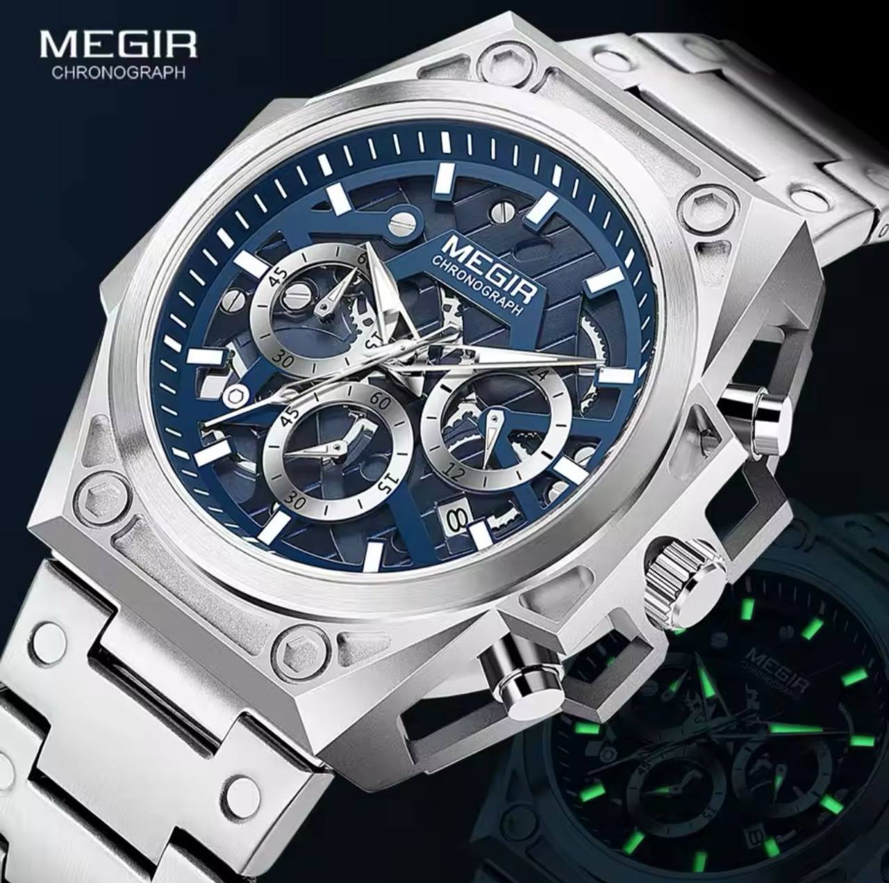 Gold Watch for Men Stainless Steel Chronograph MEGIR 4220 Wrist Watch Man Luxury Luminous Quartz Watches