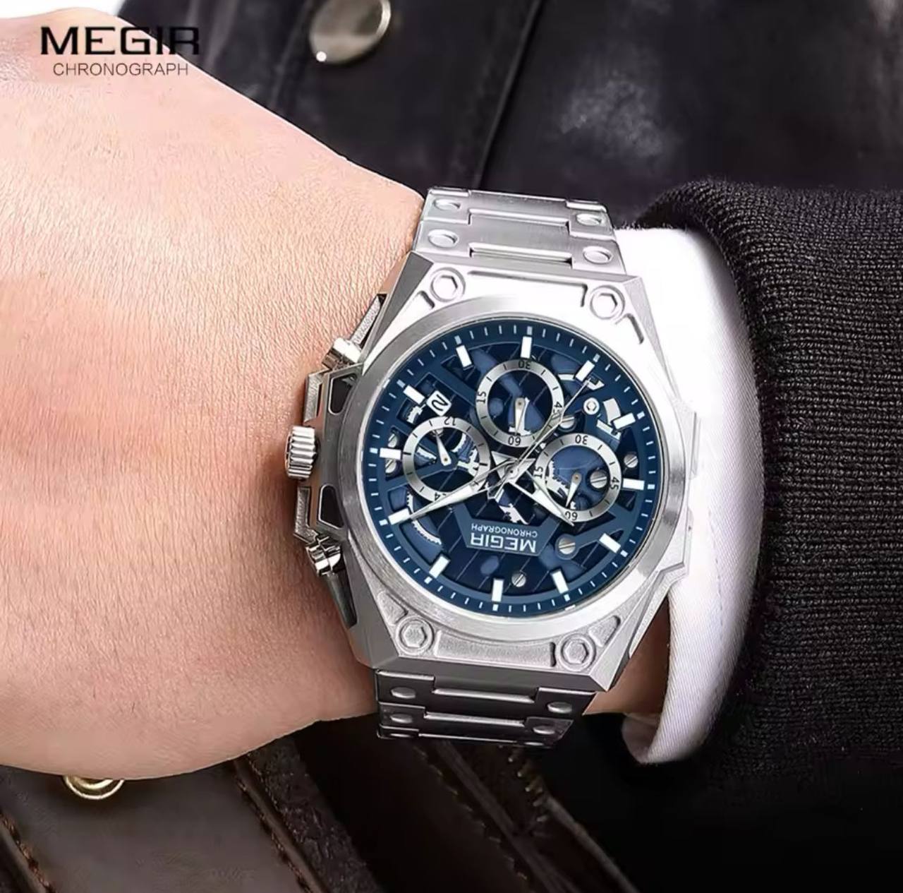 Gold Watch for Men Stainless Steel Chronograph MEGIR 4220 Wrist Watch Man Luxury Luminous Quartz Watches