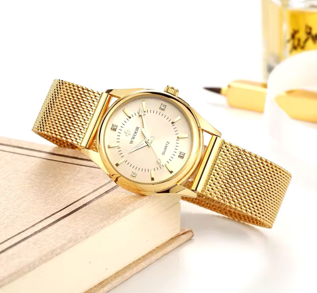 Wwoor 8852 Elegant Analog Water Resistant Women Dress Bracelet Band Stainless Steel Watches Japan Movement Lady Watch