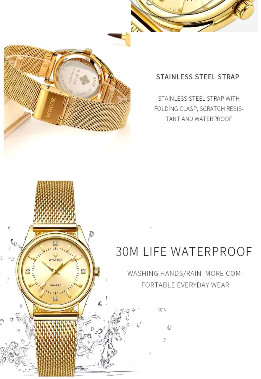 Wwoor 8852 Elegant Analog Water Resistant Women Dress Bracelet Band Stainless Steel Watches Japan Movement Lady Watch
