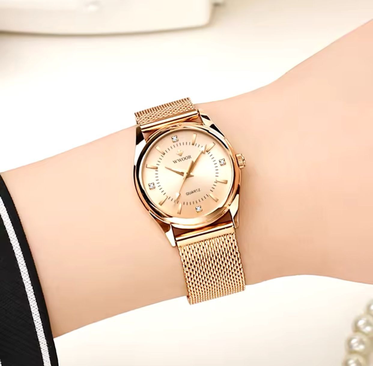Wwoor 8852 Elegant Analog Water Resistant Women Dress Bracelet Band Stainless Steel Watches Japan Movement Lady Watch