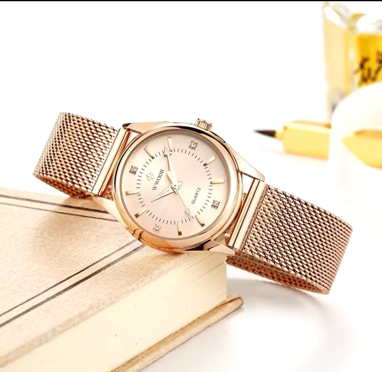 Wwoor 8852 Elegant Analog Water Resistant Women Dress Bracelet Band Stainless Steel Watches Japan Movement Lady Watch