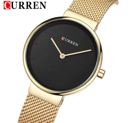 CURREN 9016 Golden Female Quartz Watch Hot Sale Mesh Band Waterproof Ultra Slim Minimalist Business Ladies Watch