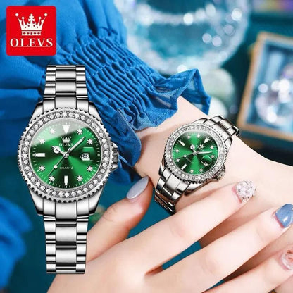 New OLEVS 9945 Original Diamond Dial Quartz Watch for Women Fashion Elegant Ladies Stainless Steel Waterproof Women's Wristwatch