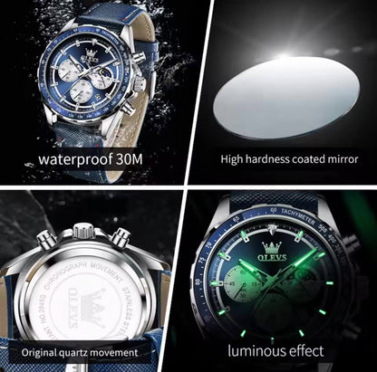 New Men's Business OLEVS 2945 Quartz 6-Pin Multifunctional Belt Watch Men's Wrist Watch