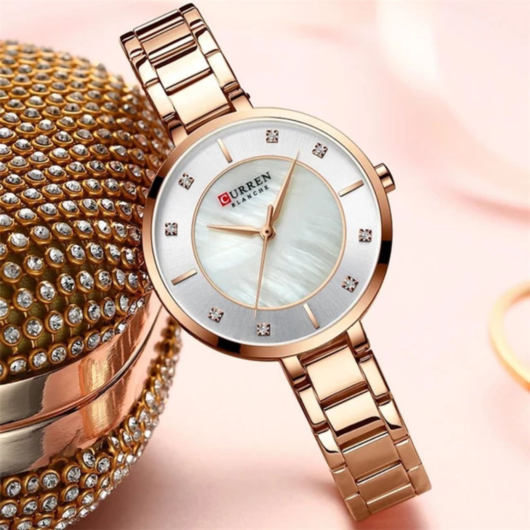 CURREN 9051 Women Newest Quartz Watches Stainless Steel Dress Bracelet Ladies Watch with Crystal Rhinestone Quartz Clock Female