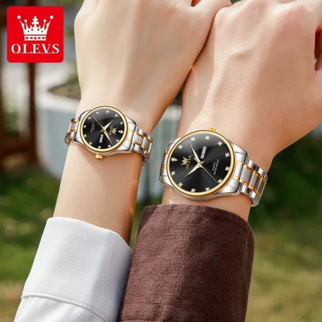 Watch Stainless Steel Life Waterproof Simple Dial Luxury High Quality OLEVS 3612 Blue Golden Luminous Hands Men Female Watches For  Couple