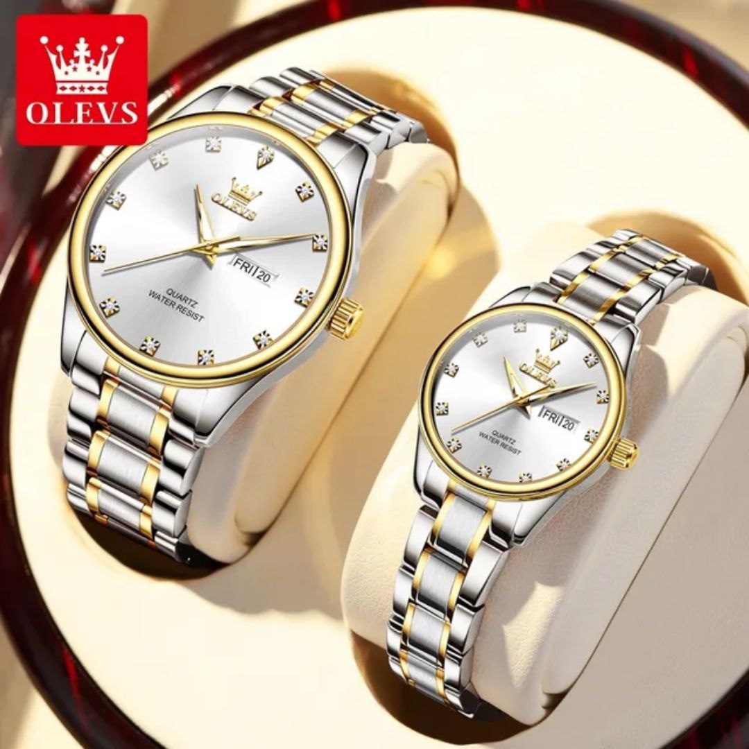 Watch Stainless Steel Life Waterproof Simple Dial Luxury High Quality OLEVS 3612 Blue Golden Luminous Hands Men Female Watches For  Couple