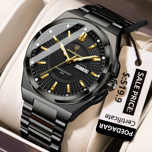 Poedagar l Luxury Quartz Watch for Men Waterproof Luminous Stainless Steel Strap Mens Watch
