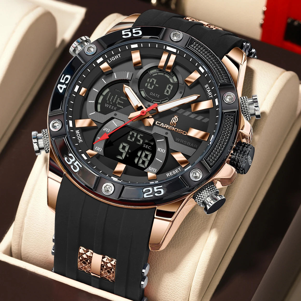 CAREKISO C105 Men Big Dial Silicone Strap Casual Quartz Watch Luminous Waterproof Watch for Men