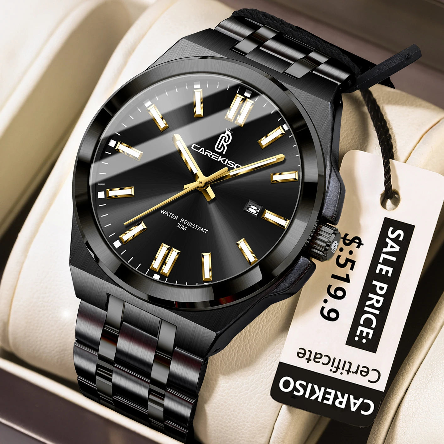 CAREKISO C106 Original Business Waterproof Luminous Men Quartz Watches Stainless Steel Bracelet Watch for Me