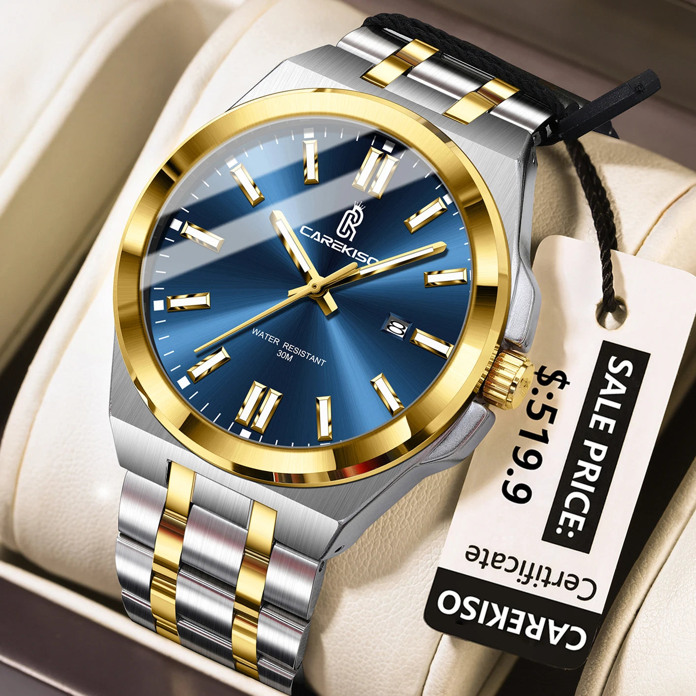 CAREKISO C106 Original Business Waterproof Luminous Men Quartz Watches Stainless Steel Bracelet Watch for Me