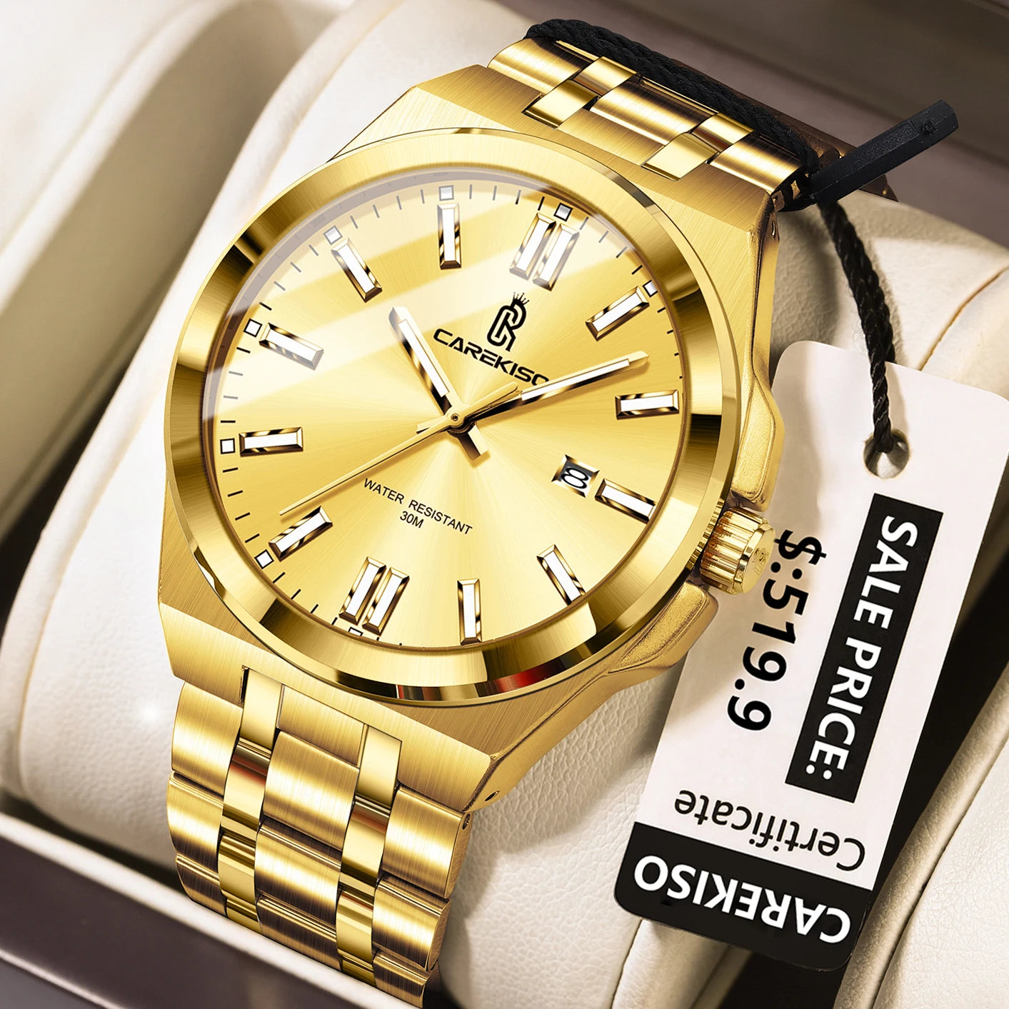 CAREKISO C106 Original Business Waterproof Luminous Men Quartz Watches Stainless Steel Bracelet Watch for Me