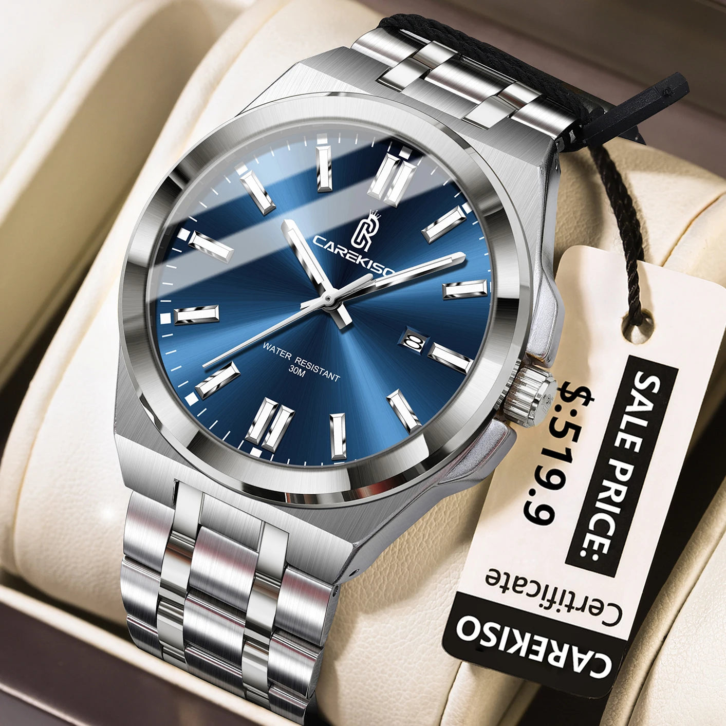 CAREKISO C106 Original Business Waterproof Luminous Men Quartz Watches Stainless Steel Bracelet Watch for Me