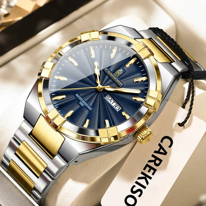 CAREKISO C109 Business Men Date Week Waterproof Luminous Quartz Men Wristwatch Stainless Steel Men's Watches