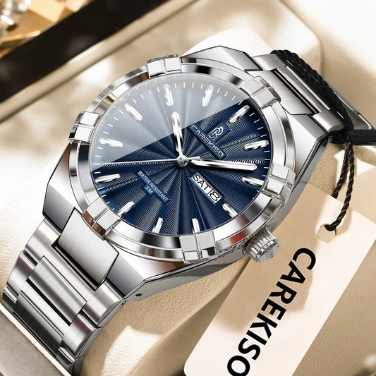 CAREKISO C109 Business Men Date Week Waterproof Luminous Quartz Men Wristwatch Stainless Steel Men's Watches