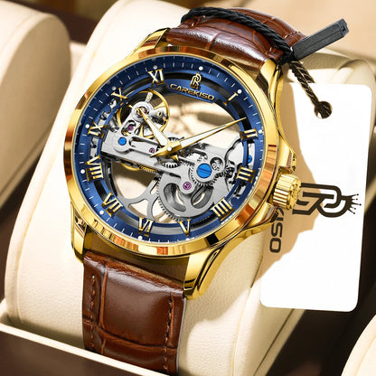 CAREKISO C124 Men Automatic Mechanical Wristwatch Waterproof Luminous Business Watch with Genuine Leather Strap